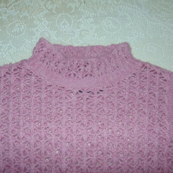 J Crew Sweater Pink Womens Cable Knit Pullover Mock Neck Long Sleeve Fuzzy sz 4 - Picture 4 of 12